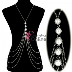 Accesoriu de bust Luxury BLX007 din metal cu perle pentru rochii elegante, costum de baie - Argintiu